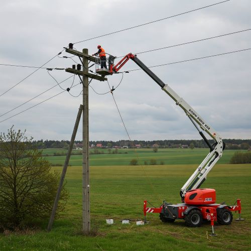 Wynajem zwyżek w branży energetycznej – prace przy liniach wysokiego napięcia